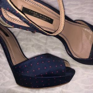 Zara Blue Polka dot Peep Toe Platform High Heels